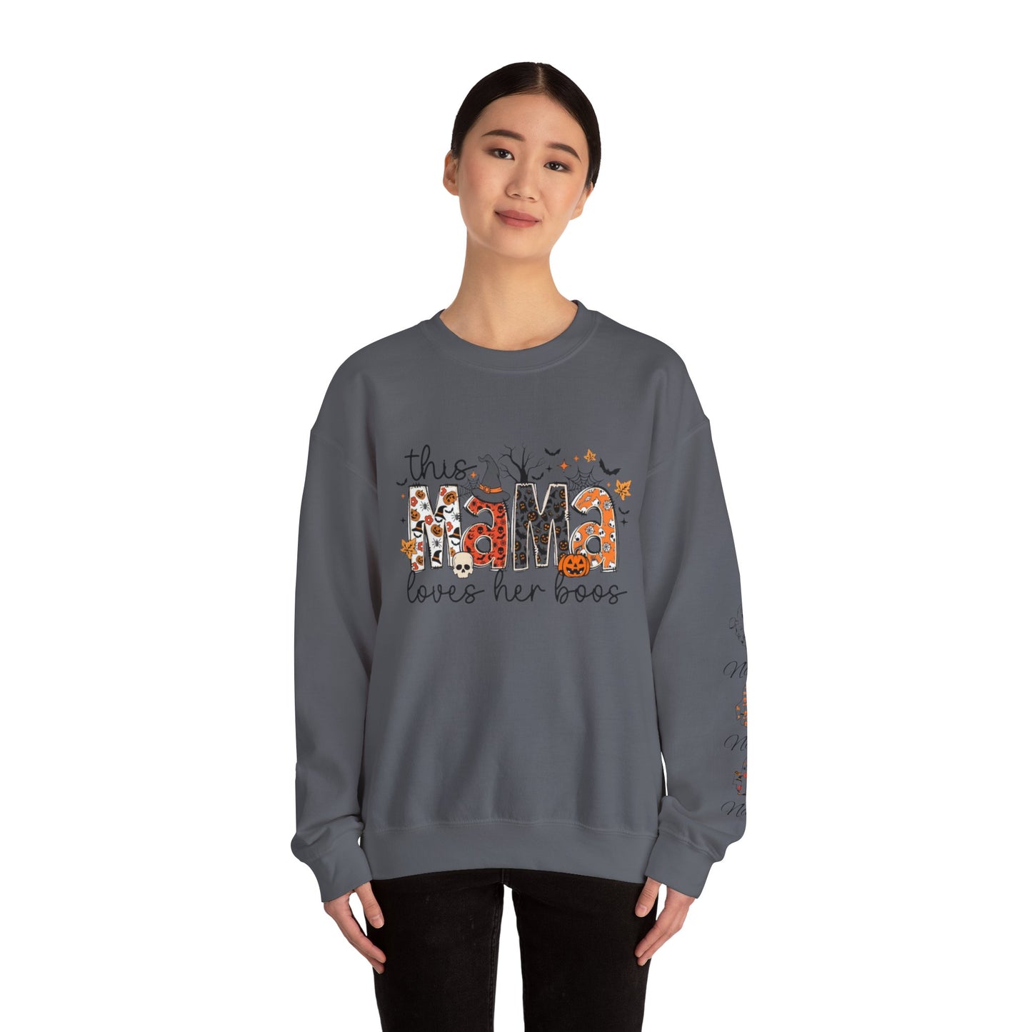 This mama loves her boos crew neck sweat shirt